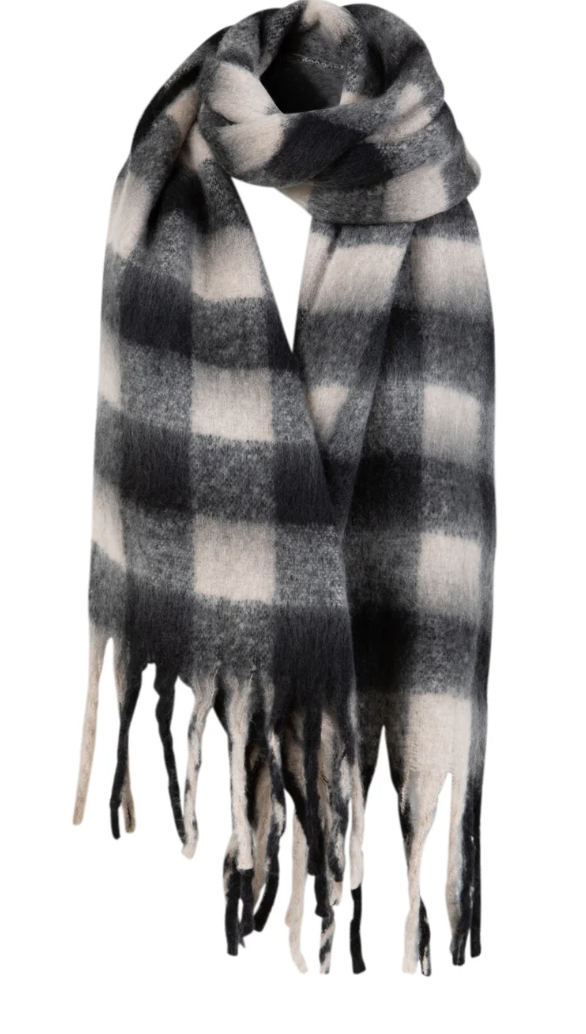 CC Heart Big Check Scarf - Black / Off-White Mix