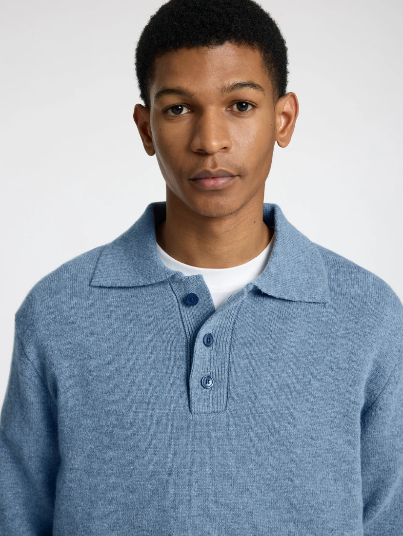 SLHREUBEN LS KNIT RELAXED POLO - OCEANA MELANGE