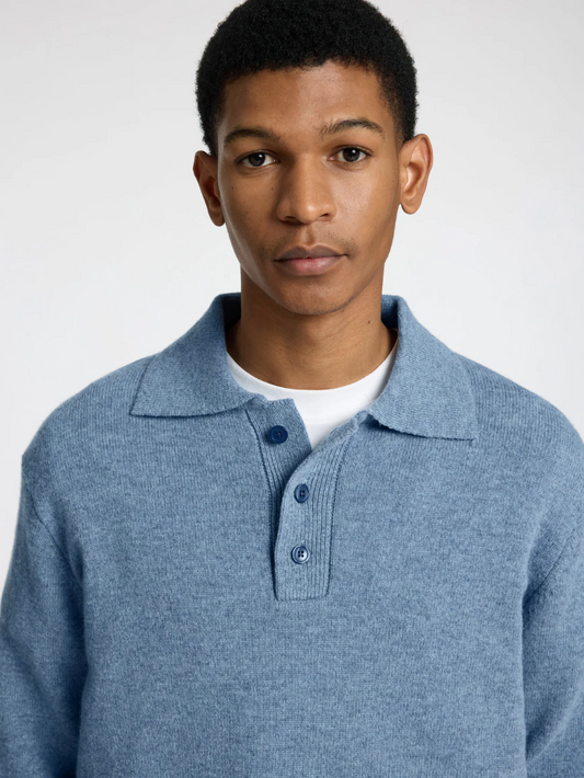 SLHREUBEN LS KNIT RELAXED POLO - OCEANA MELANGE