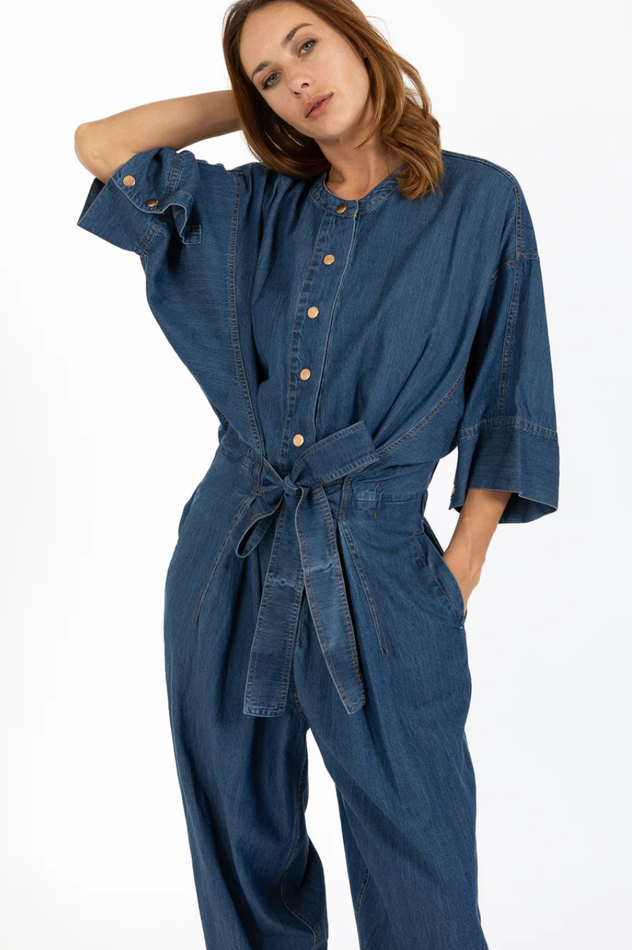 Pantsuit with Belt - Blue Denim