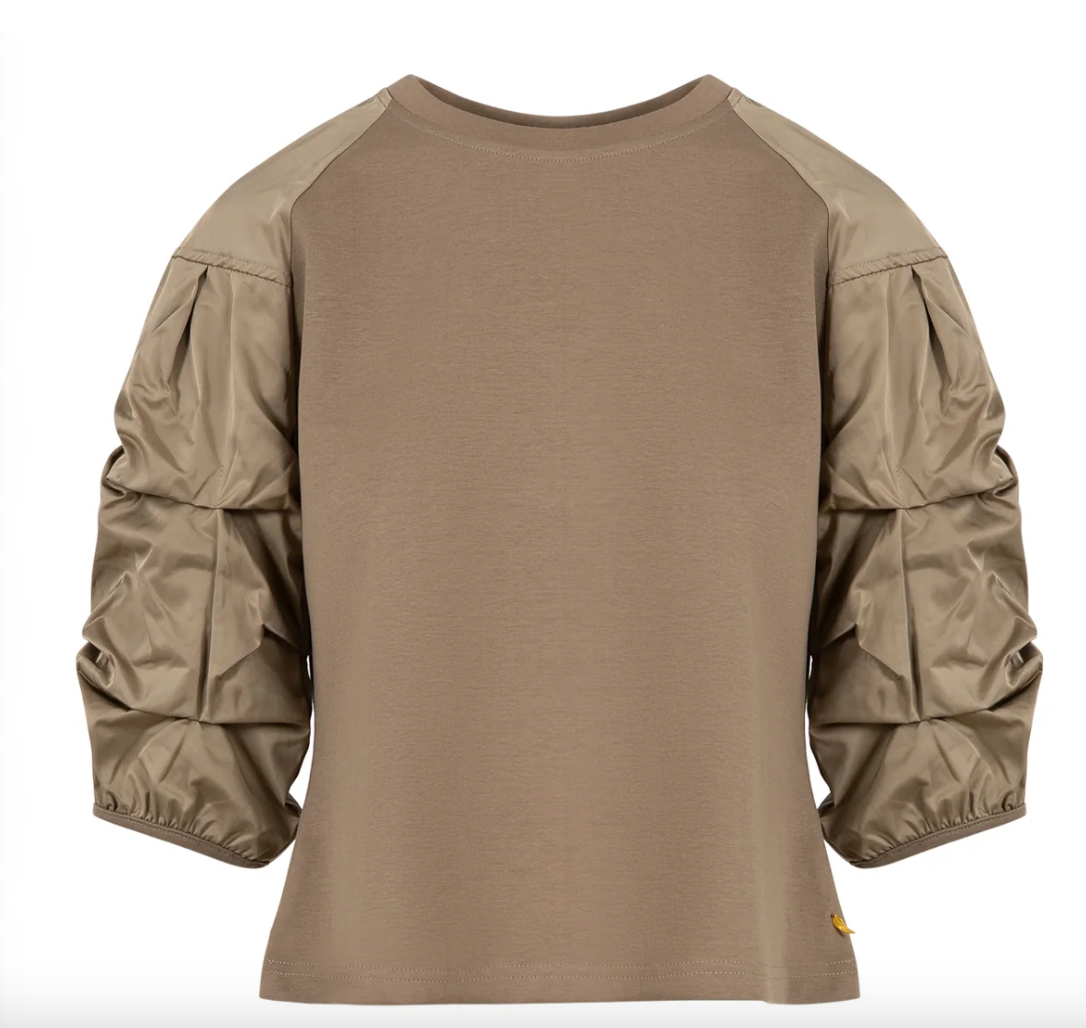 TAUPE PUFF SLEEVE BLOUSE