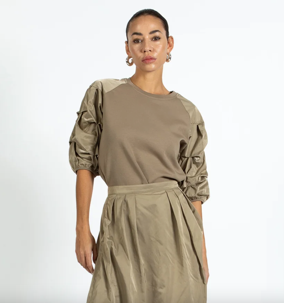 TAUPE PUFF SLEEVE BLOUSE