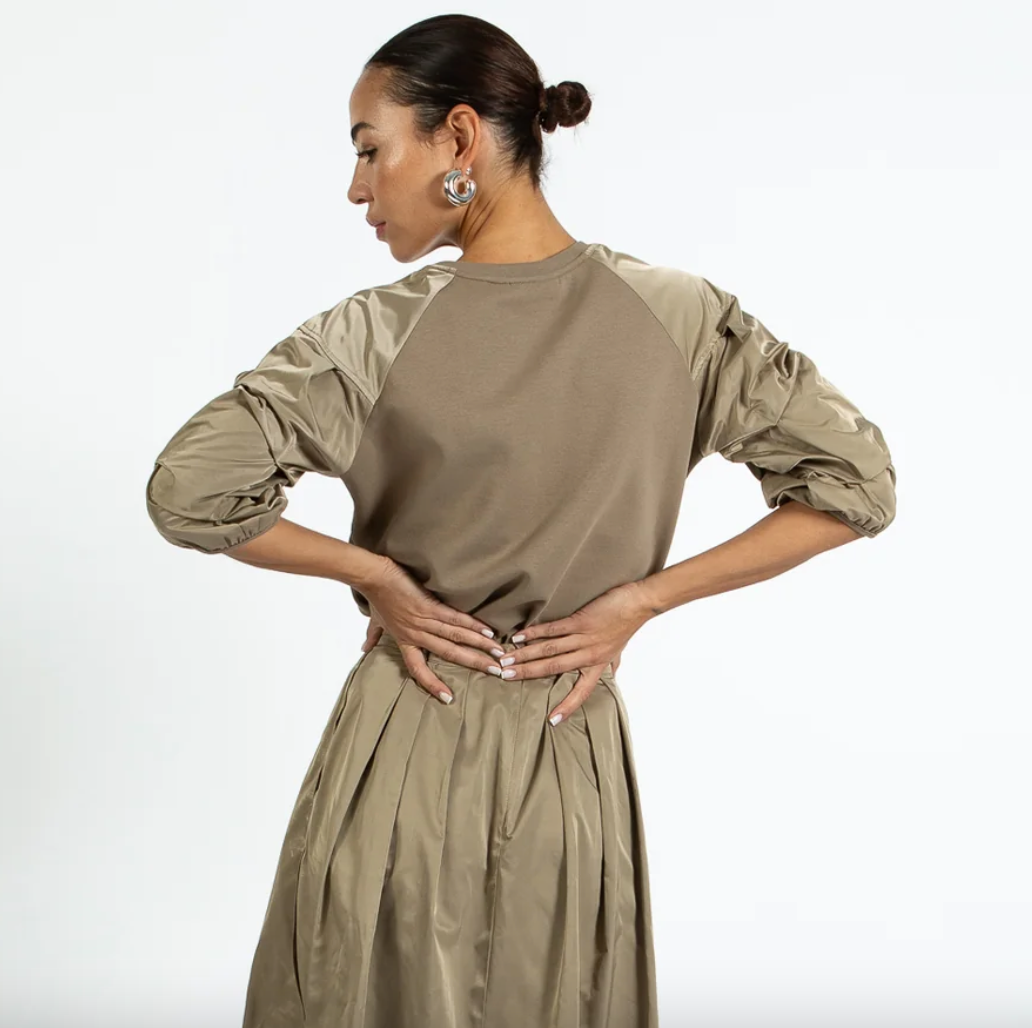 TAUPE PUFF SLEEVE BLOUSE