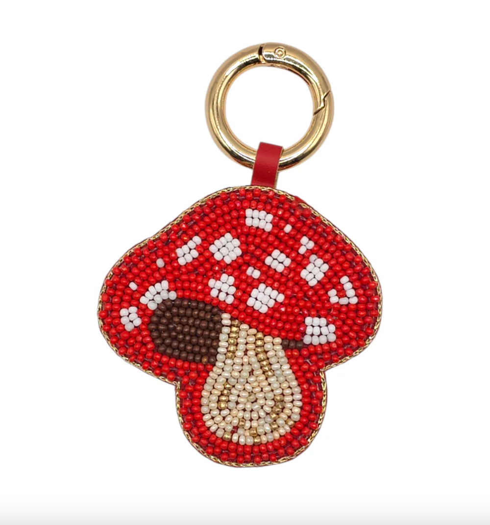Red Mushroom Beaded Bag Charm