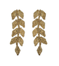 Gold Shimmer Beaded Leaf Drop Earrings