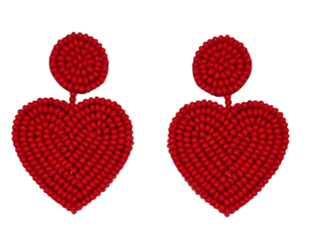 Red Beaded Heart Earrings