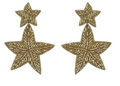 Gold Beaded Double Star Shimmer Earrings