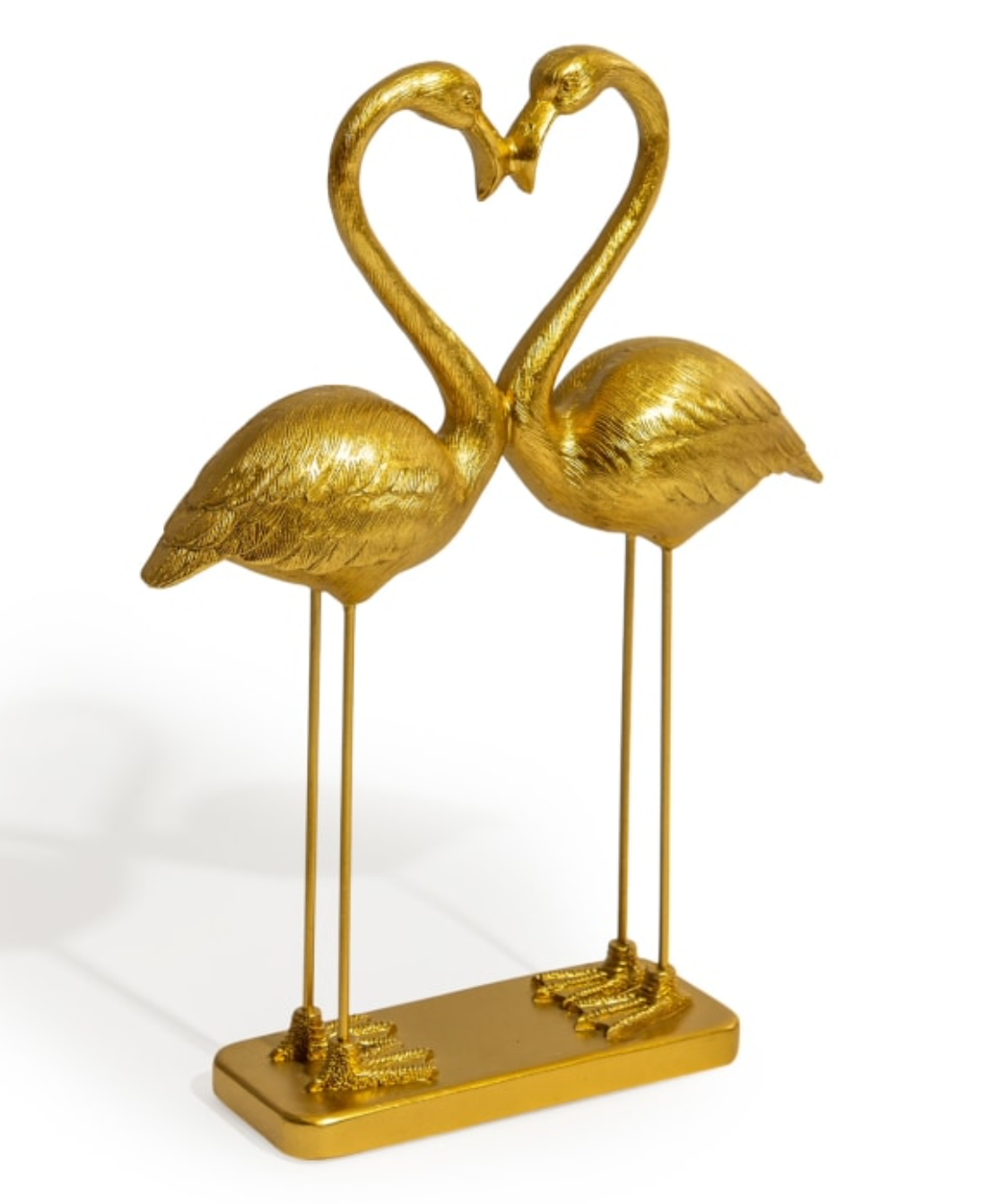 GOLD LOVE HEART FLAMINGOS FIGURE