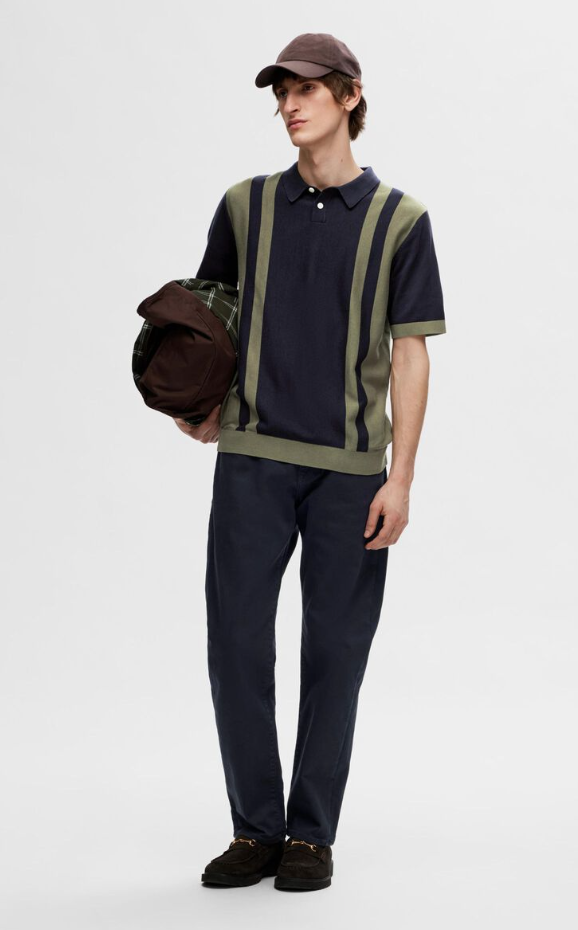SLHMATTIS KNIT COLOURBLOCK POLO - Sky Captain/Kalamata
