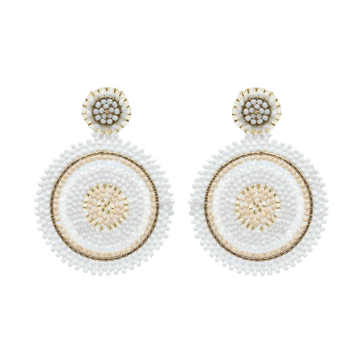 Mini White Mix Beaded Circle Earrings