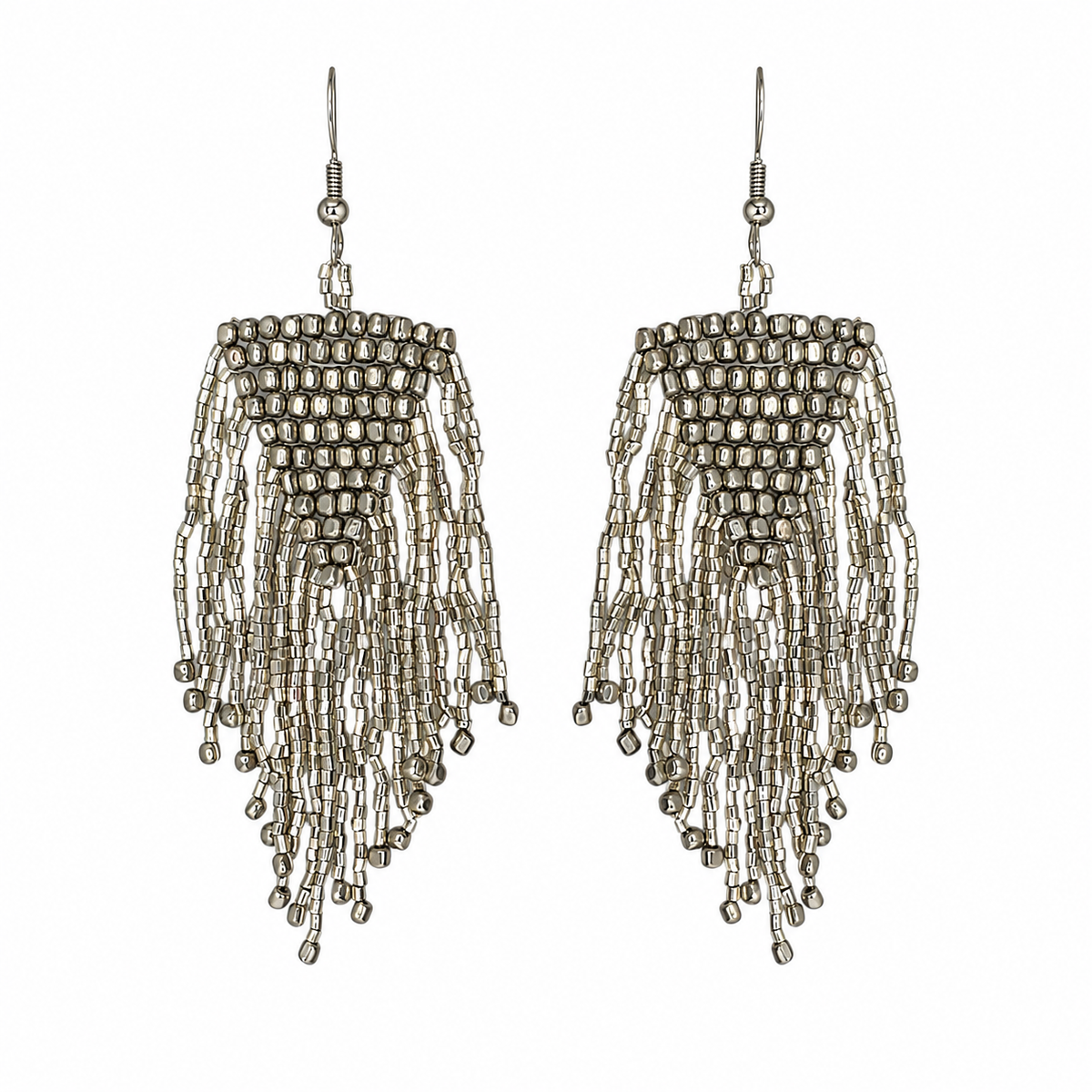 Silver Beaded Fringe Earrings
