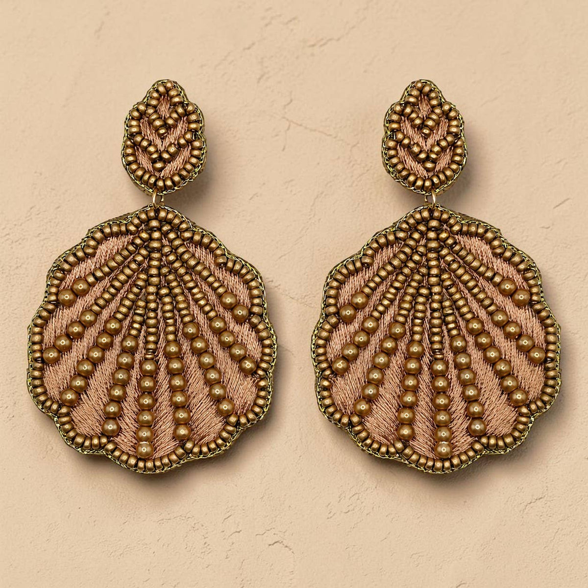 Bronze Embroidered Shell Earrings