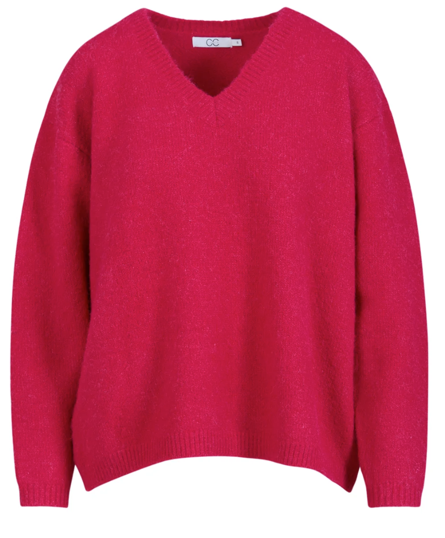 AMELIA Alpaca V-Neck - Bright Pink