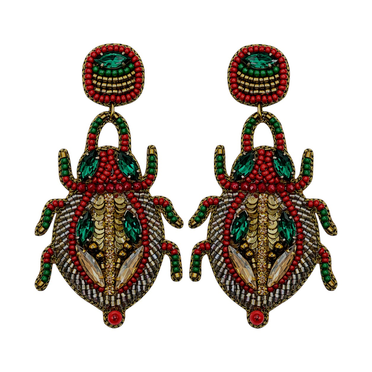 Red & Green Beetle Earrings