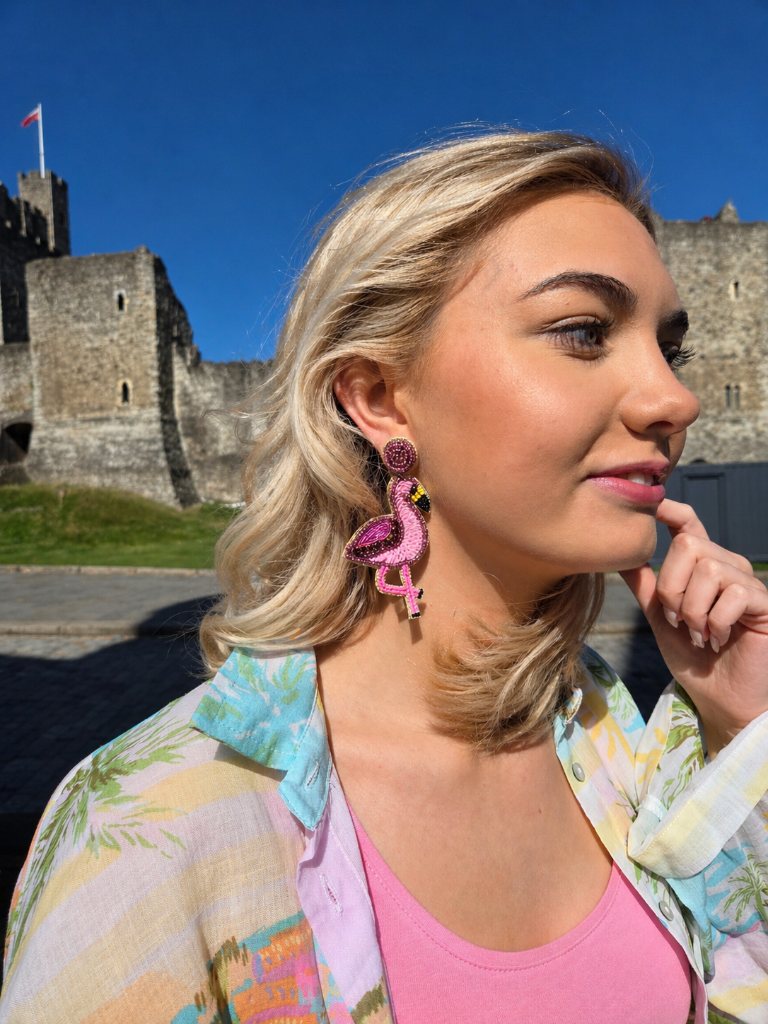 Pink Beaded Flamingo Earrings