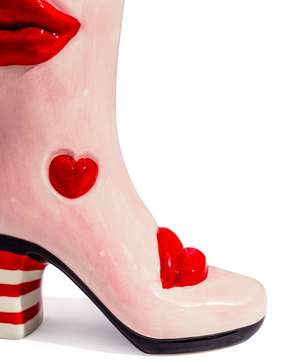 HEART AND LIPS BOOT CERAMIC VASE