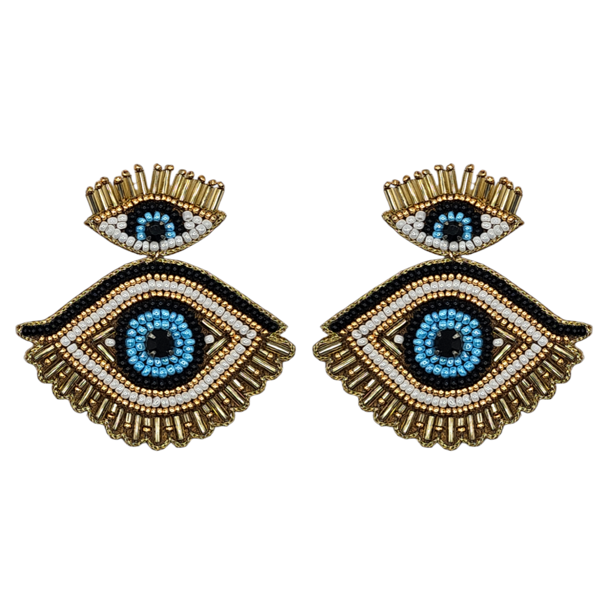 Gold Beaded Double Eye Drop Earrings
