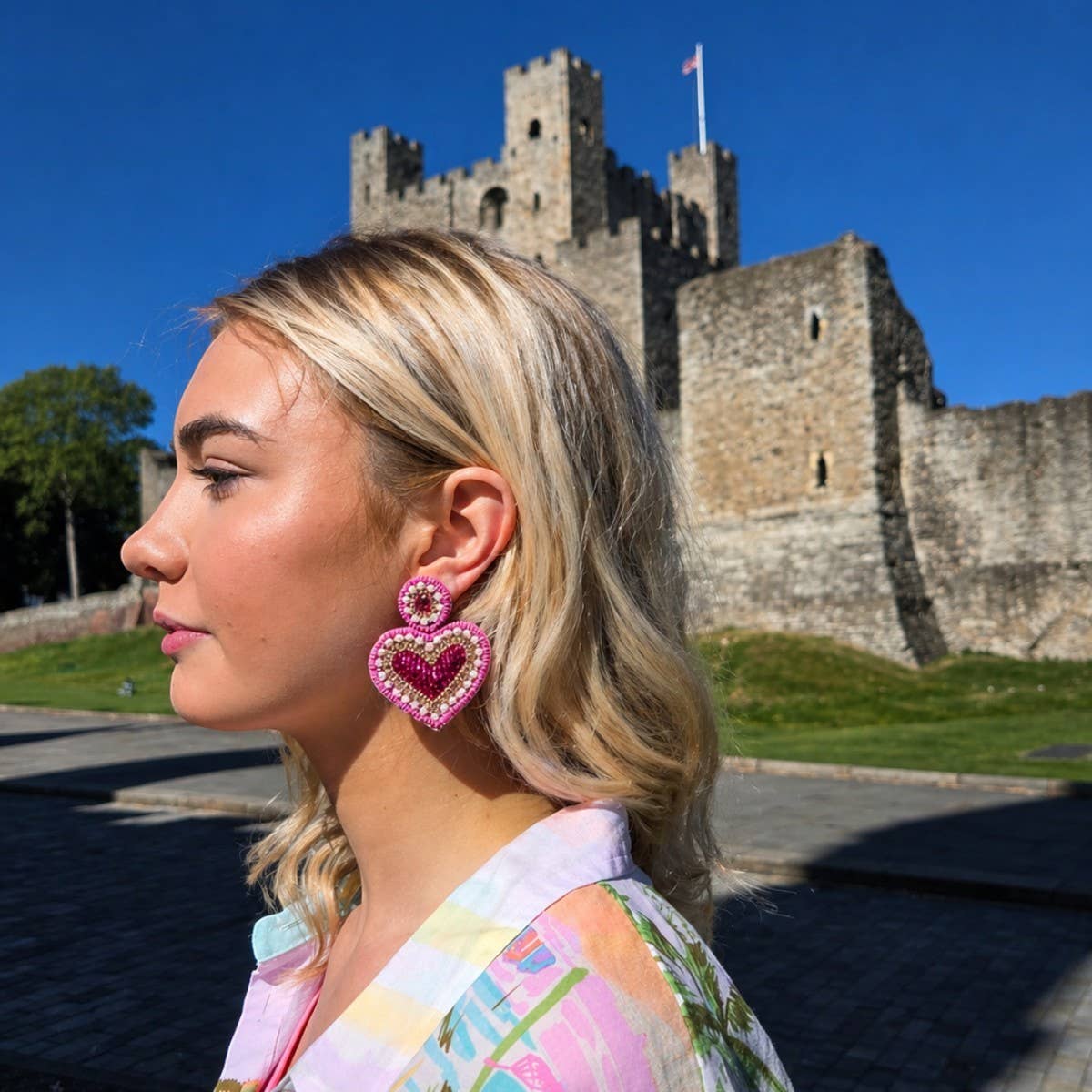 Pink & Pearl Beaded Heart Earrings