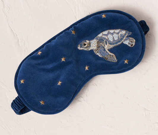 Luxury embroidered Baby Turtle velvet eye mask - Navy
