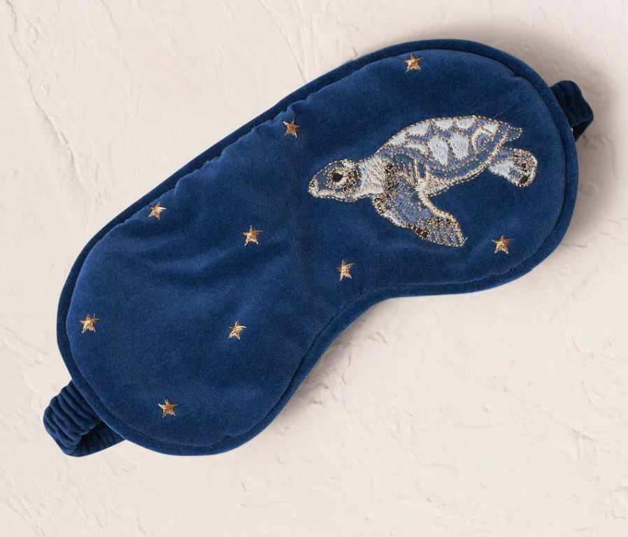 Luxury Embroidered Baby Turtle Velvet Eye Mask - Navy