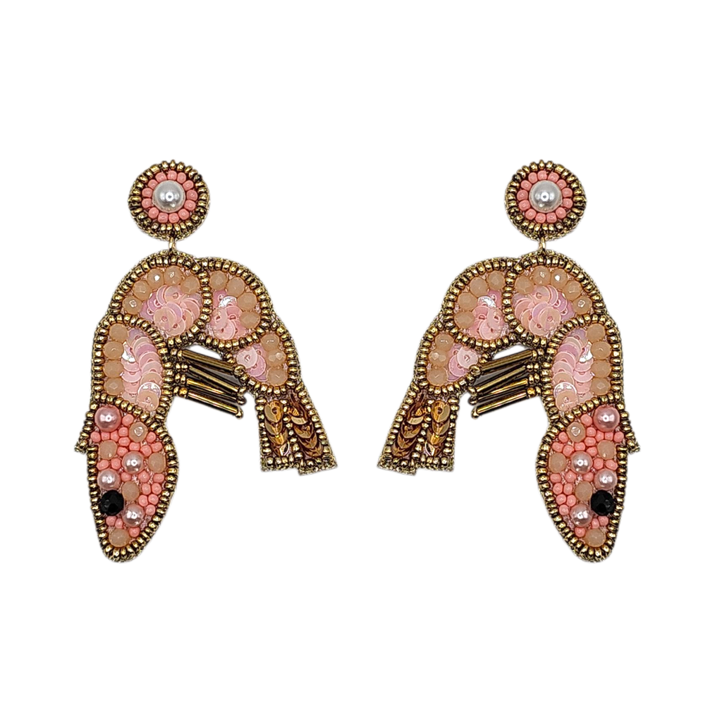Pink Sequin Prawn Earrings