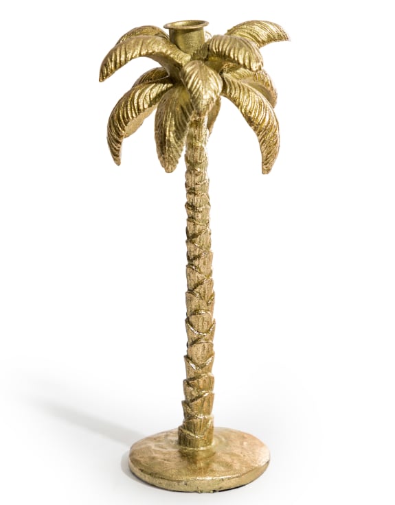 ANTIQUED GOLD PALM TREE CANDLE HOLDER