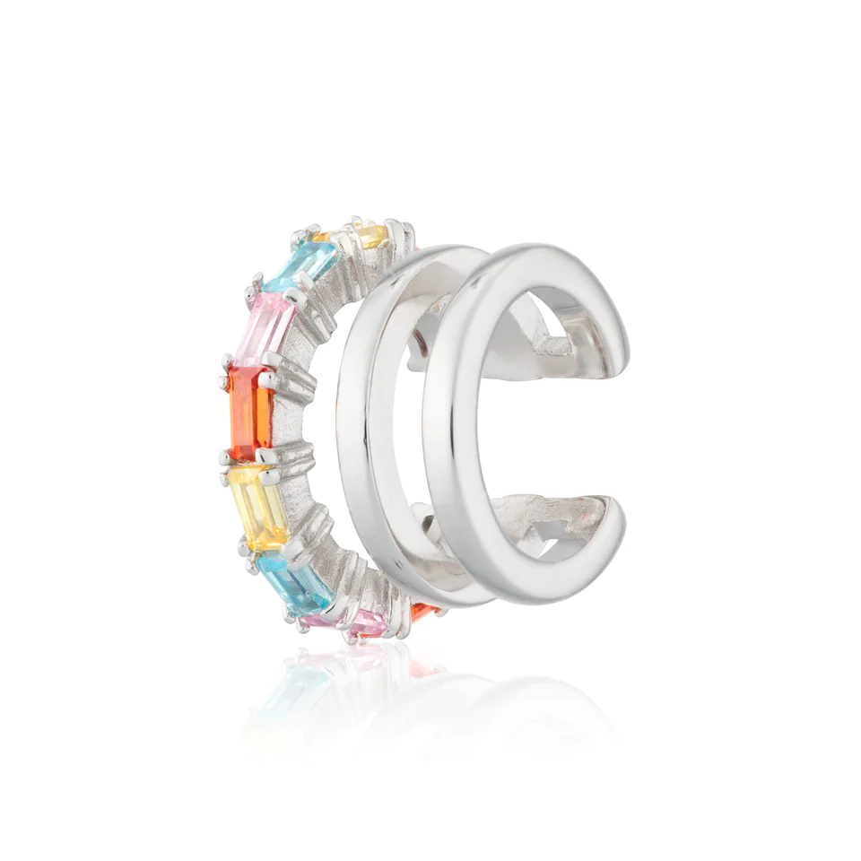 Rainbow Triple Banded Ear Cuff - Sterling Silver