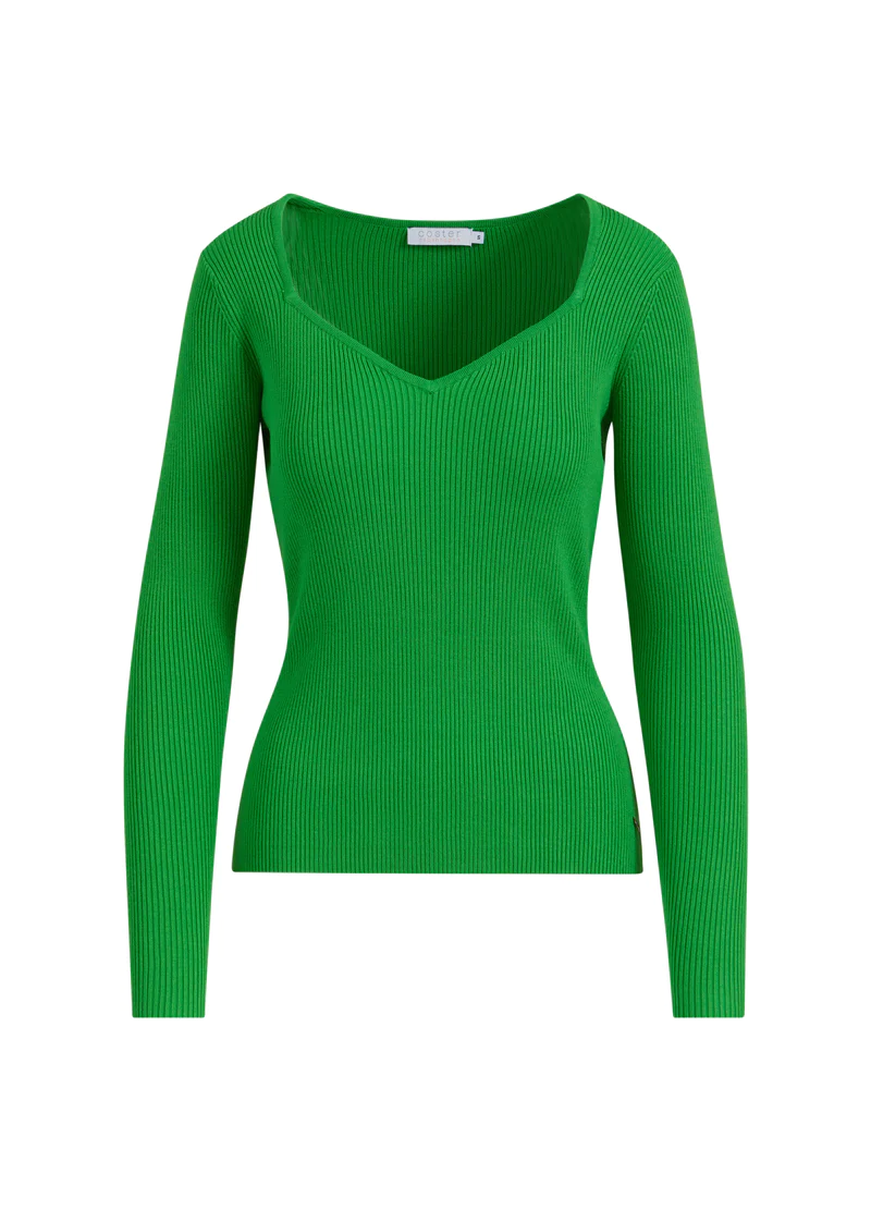 Knit With Heart Shape Neck - Forest Green