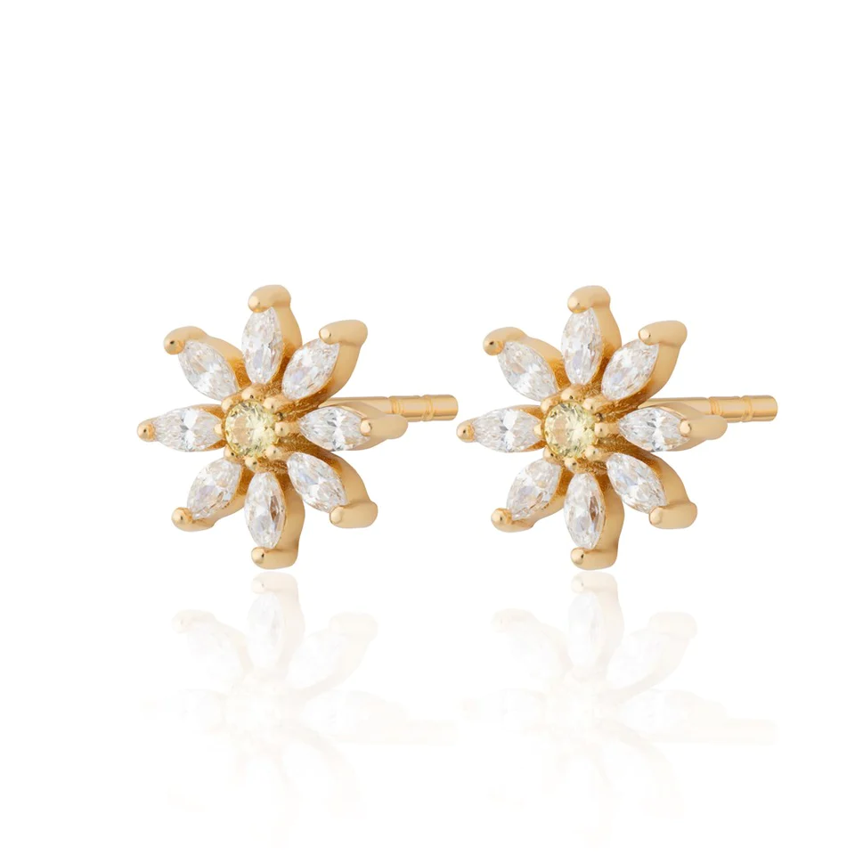 Sparkling Flower Stud Earrings - Gold