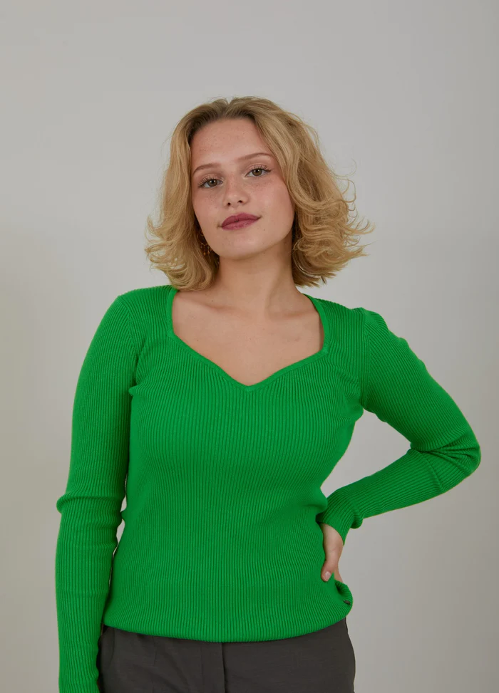Knit With Heart Shape Neck - Forest Green