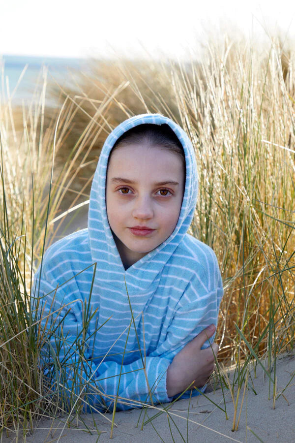 Children’s Hooded Towelling Robe - Sky/White