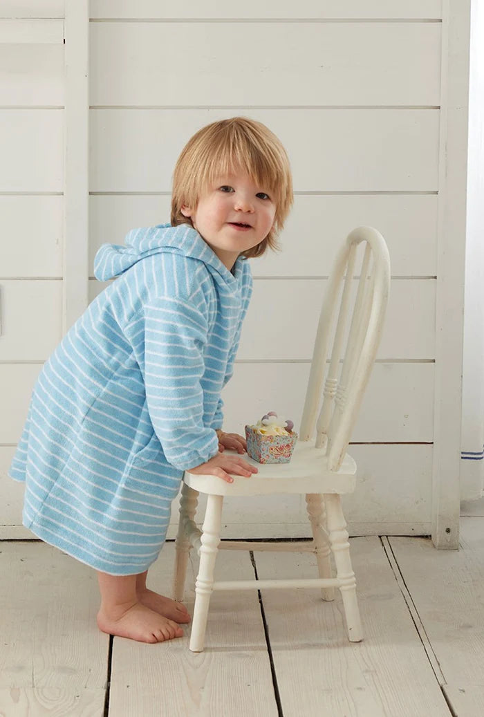 Children’s Hooded Towelling Robe - Sky/White