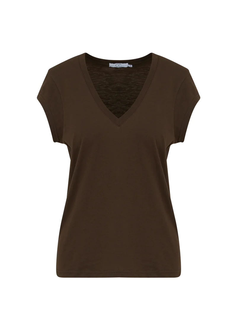 V-Neck T-Shirt - Coffee