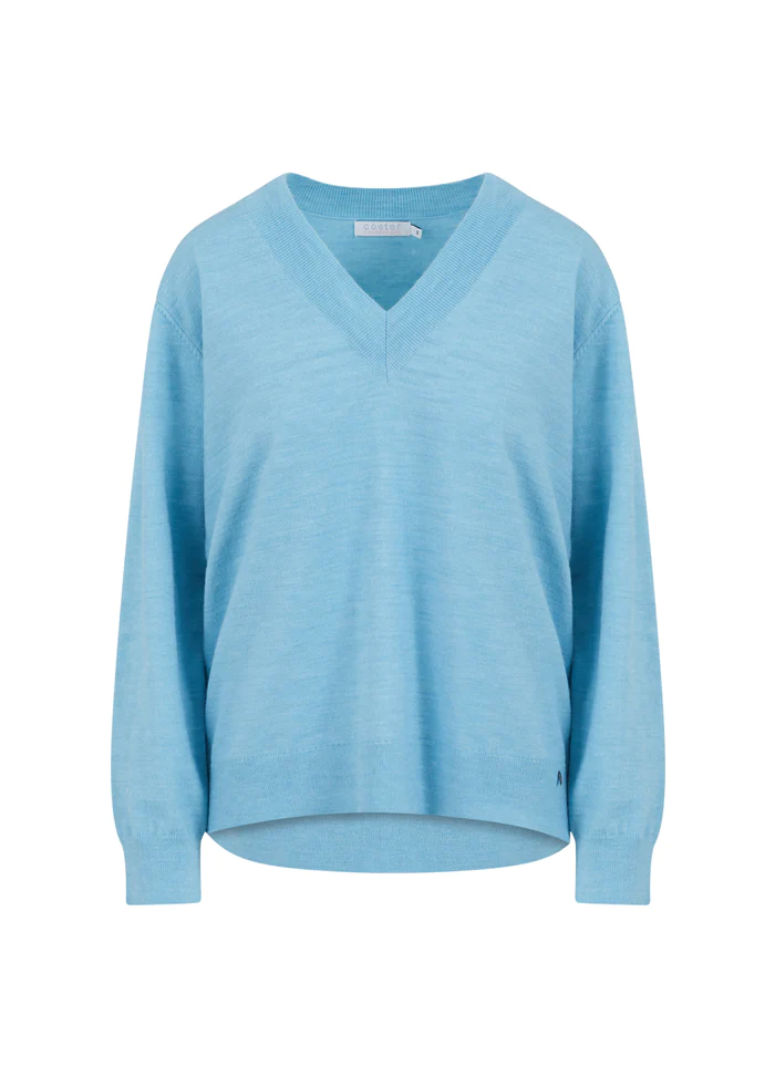 V-Neck Knit - Coastal Blue