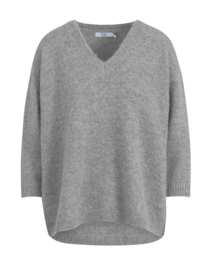 AMELIA Alpaca V-Neck - Light Grey Melange
