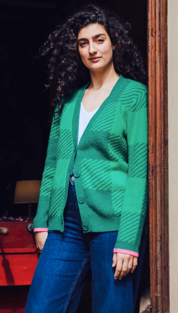 Rhea Cardigan - Green Checkerboard