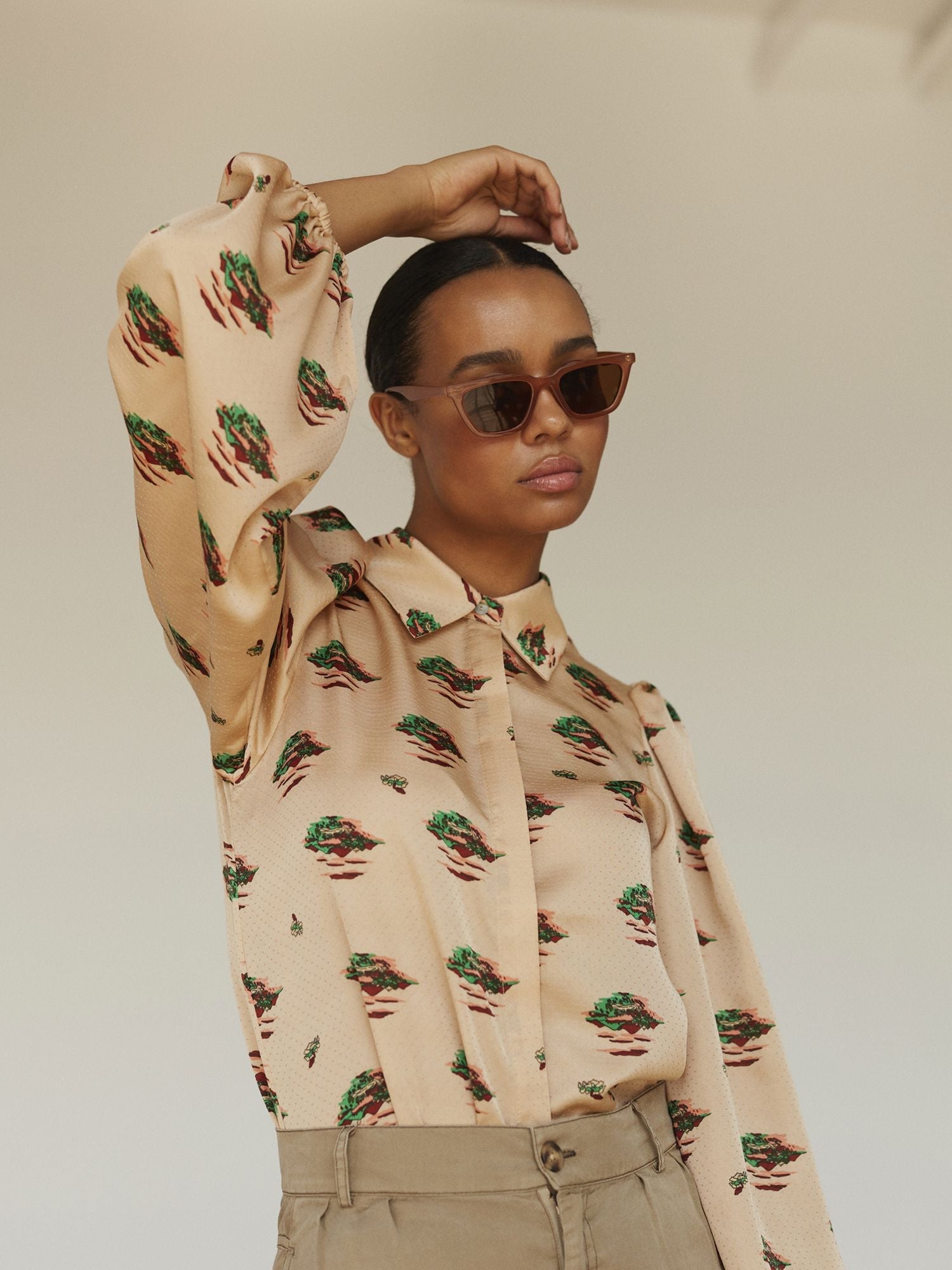 Beige Silk Pattern Blouse