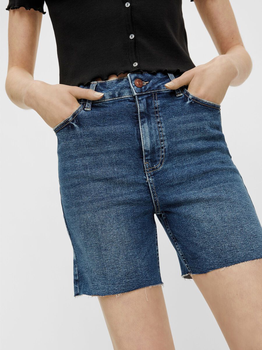 High waist medium blue denim shorts