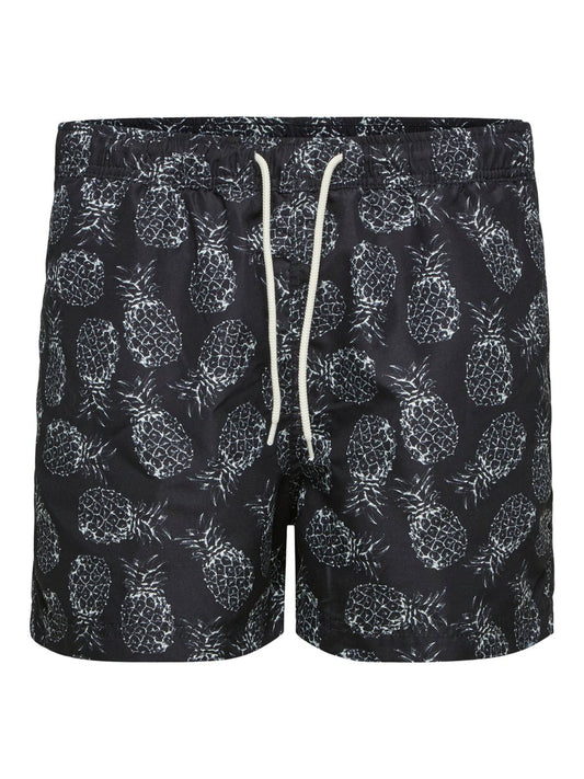 Printed Swim Shorts - Black Pineapple