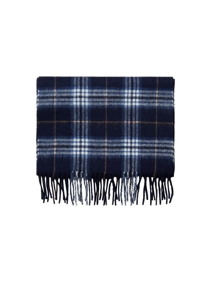 checked wool scarf - sky captain blue