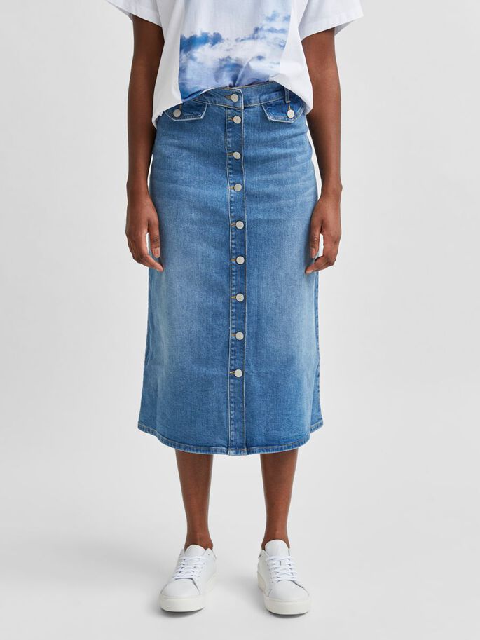 COTTON DENIM HW LONG SKIRT