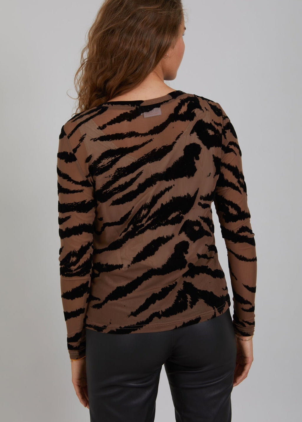 Zebra Print Mesh Top - Brown