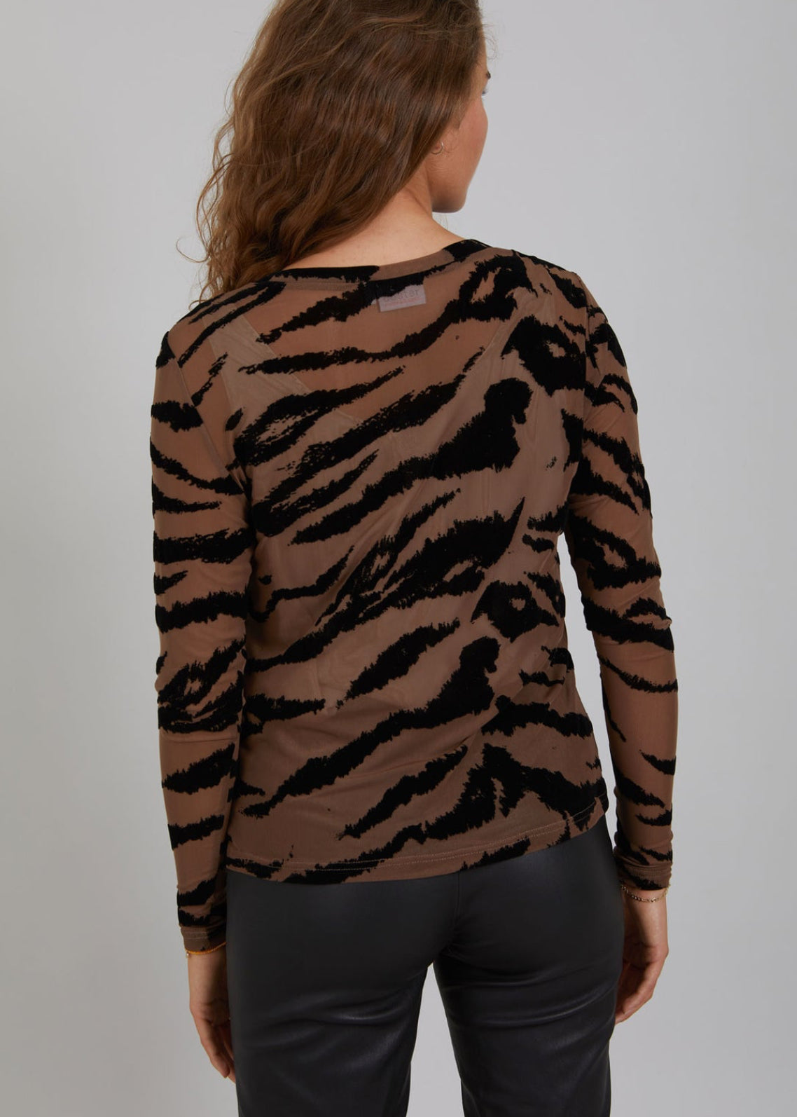 Zebra Print Mesh Top - Brown