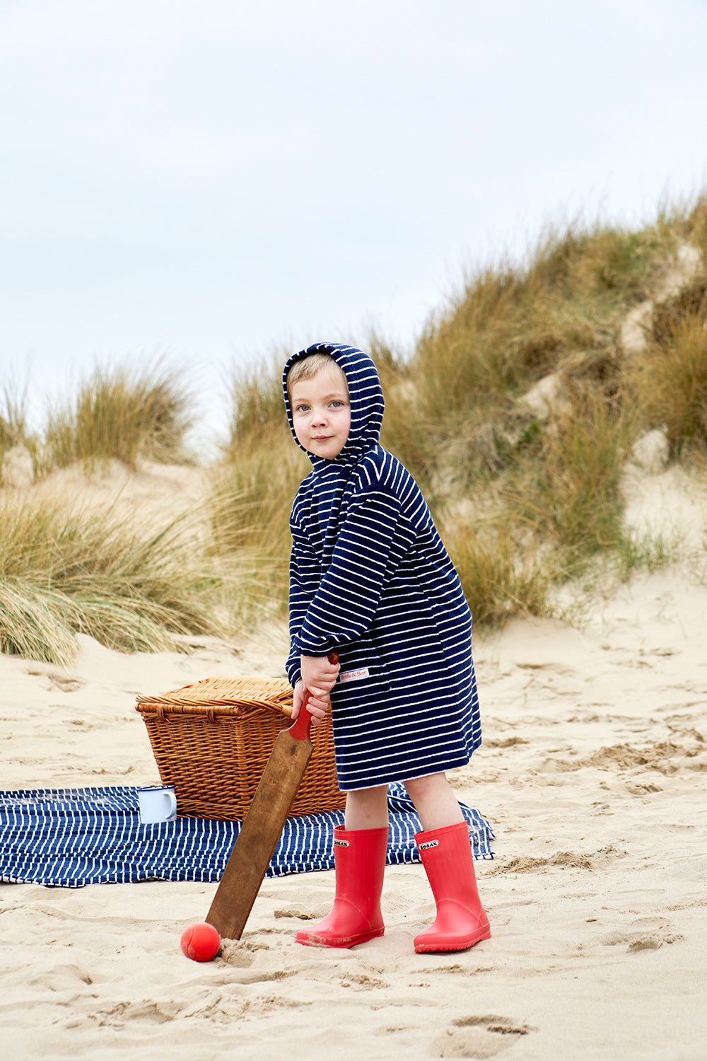 Children's Hooded Towel Robe - Navy/White