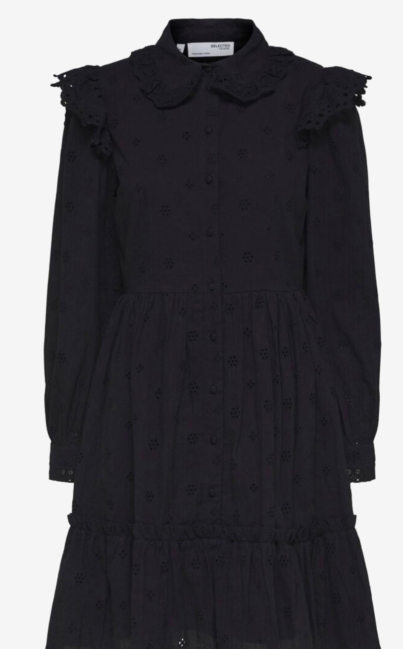 BRODERIE SHIRT DRESS - Black
