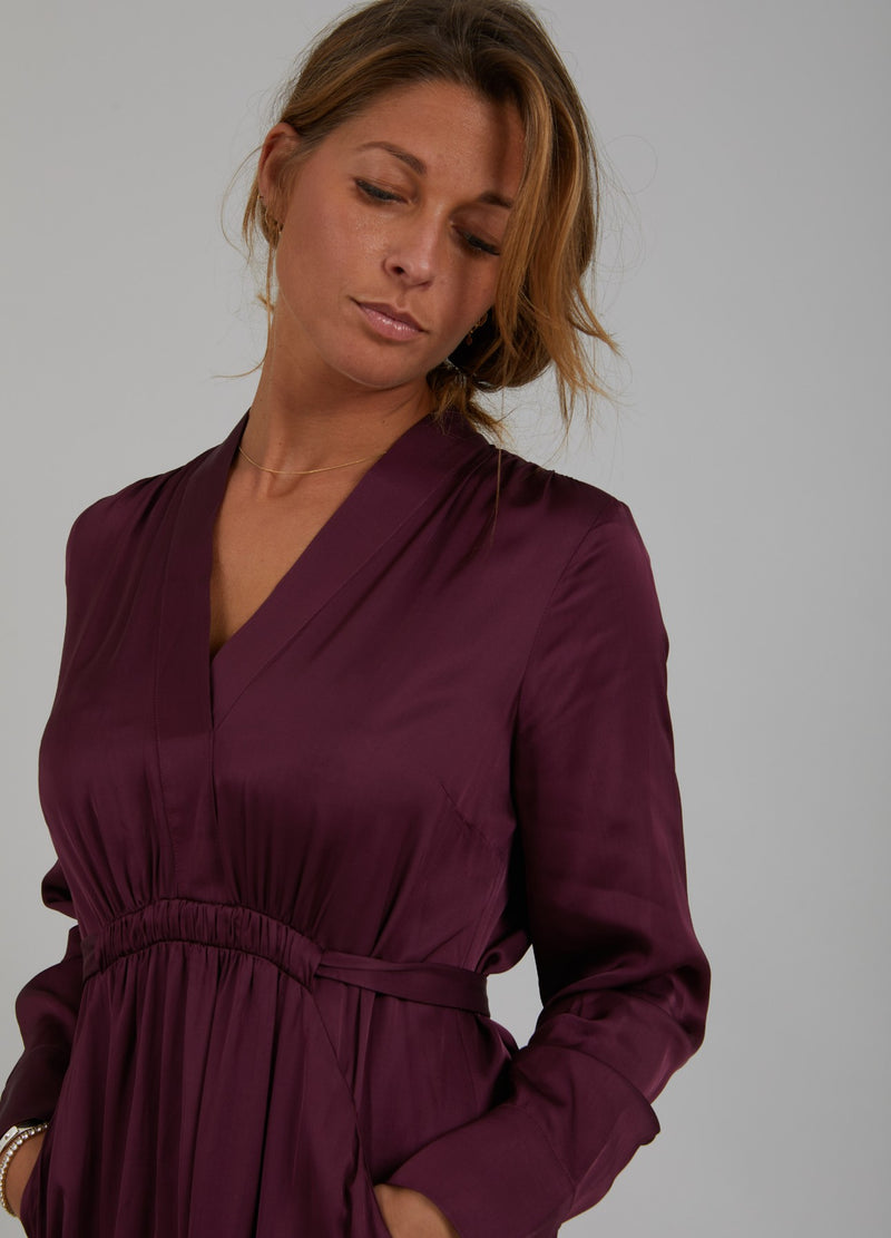 dress with v-neck gatherings - Bordeaux