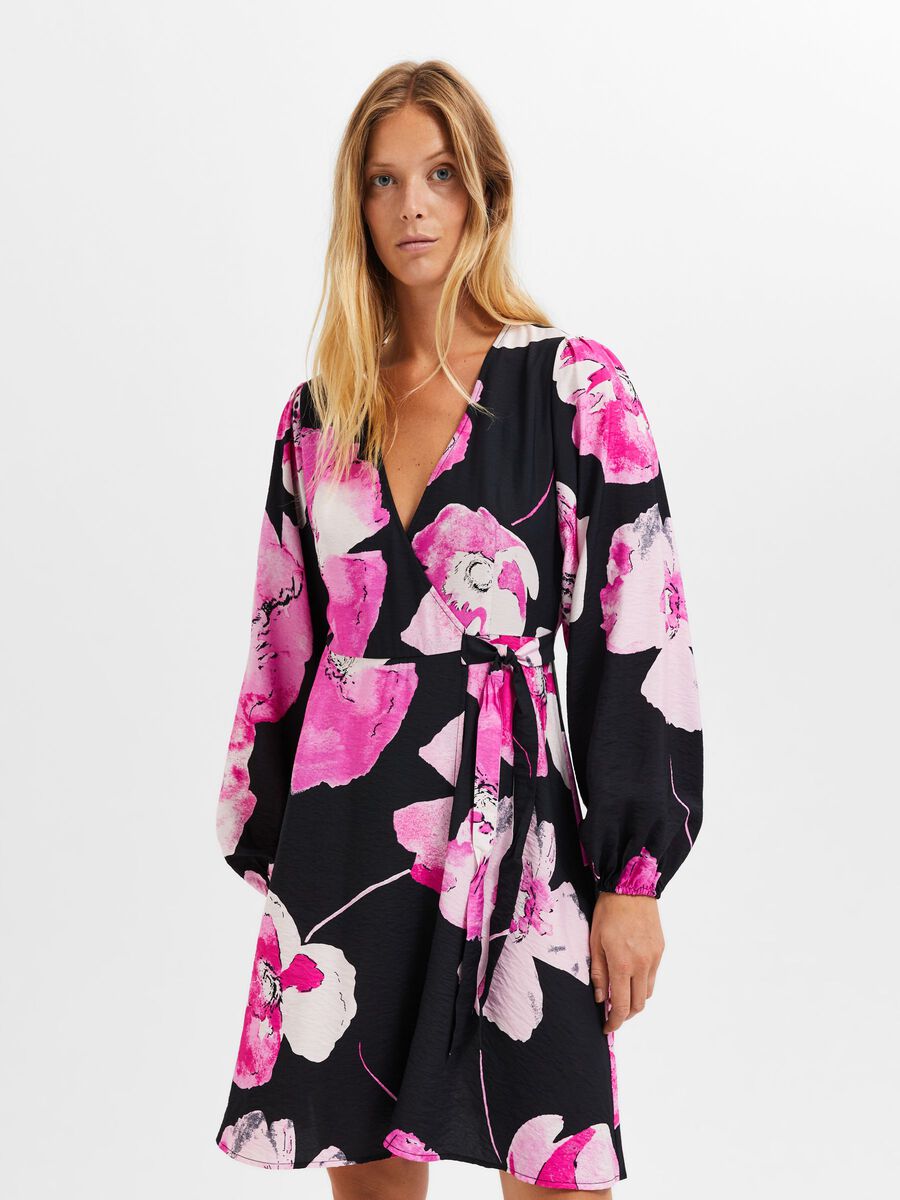 Black Floral Wrap Dress