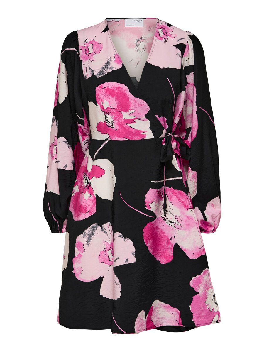 Black Floral Wrap Dress