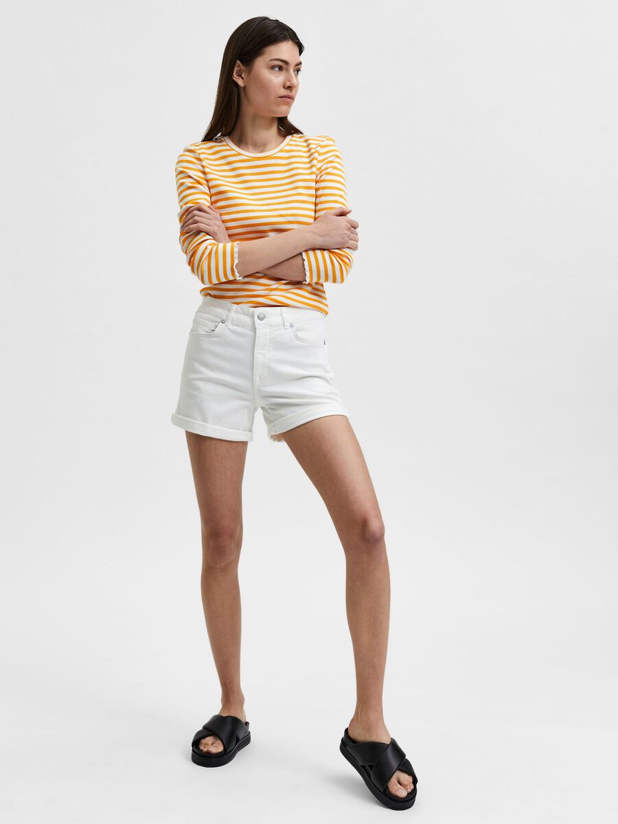 SLFSIA Mid Waist Denim Shorts - White