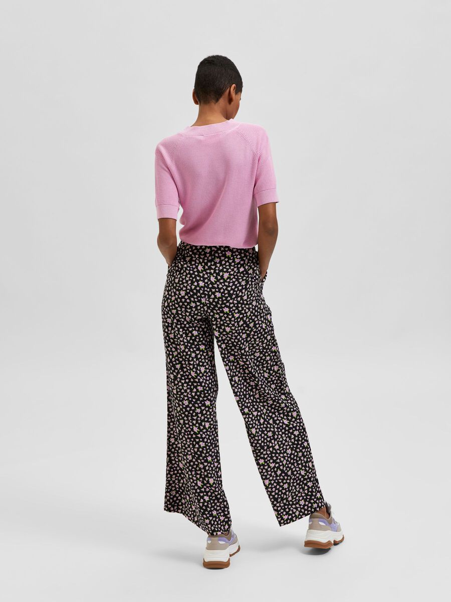 FLORAL WIDE LEG TROUSERS - Black